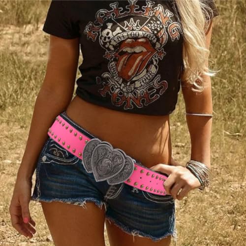 Women Western Belt Heart Buckle Leather Belt for Jeans Pants Dresses Vintage Y2K Cowgirl Cowboy Belt4
