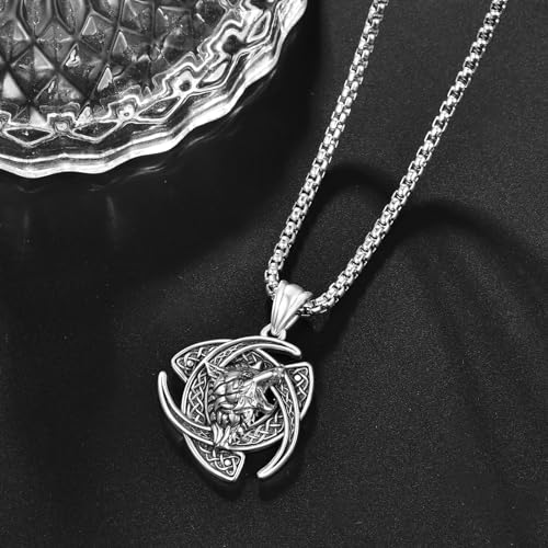 Viking Celtic Knot Necklace S925 Sterling Silver Odin/Raven/Wolf/Lion/Vikings Pendant Necklace Viking Celtic Jewelry Gifts for Men Women2