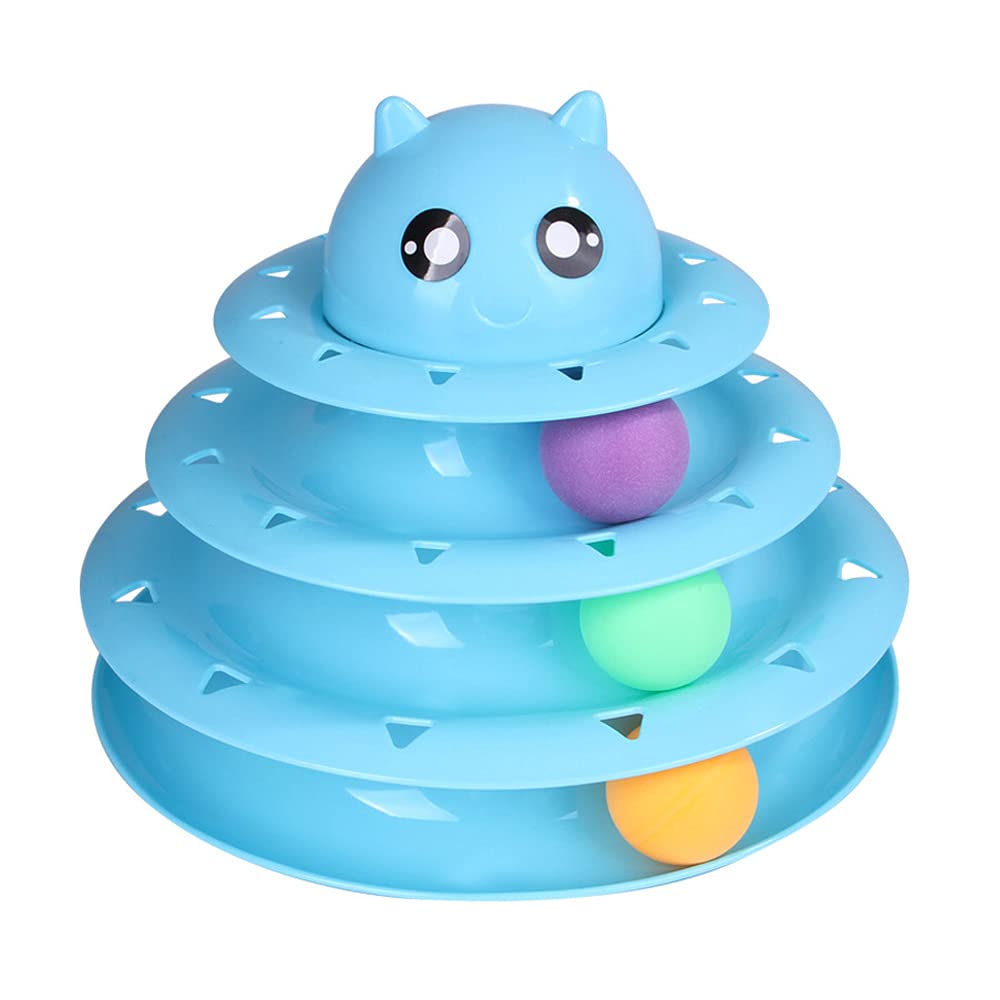 Pet Interactive Cat Toy Roller 3-Level Towers Turntable Cat Toy Balls with Six Colorful Balls Interactive Kitten Fun Mental Physical Exercise Puzzle Toys Ball Color Random