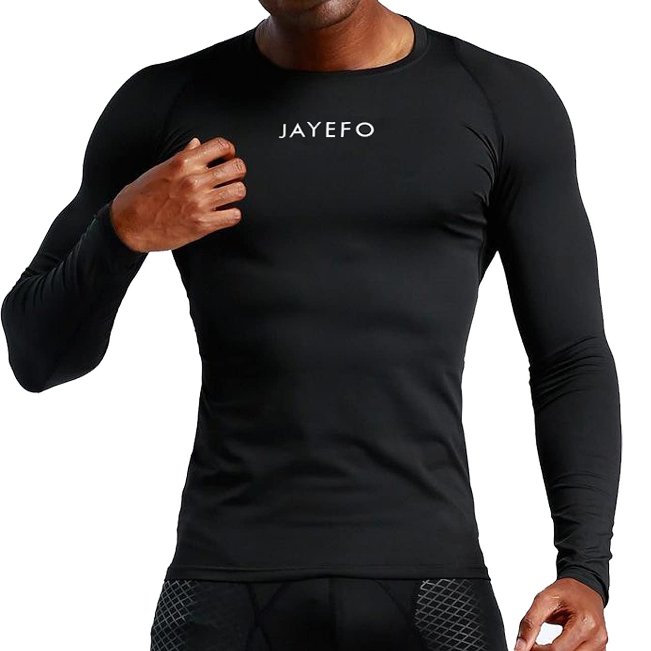 JAYEFORash Guard Mens Full Sleeve Shirt for Workout, Gym, MMA, BJJ, Surfing- Athletic Men Compression Shirt for - Black