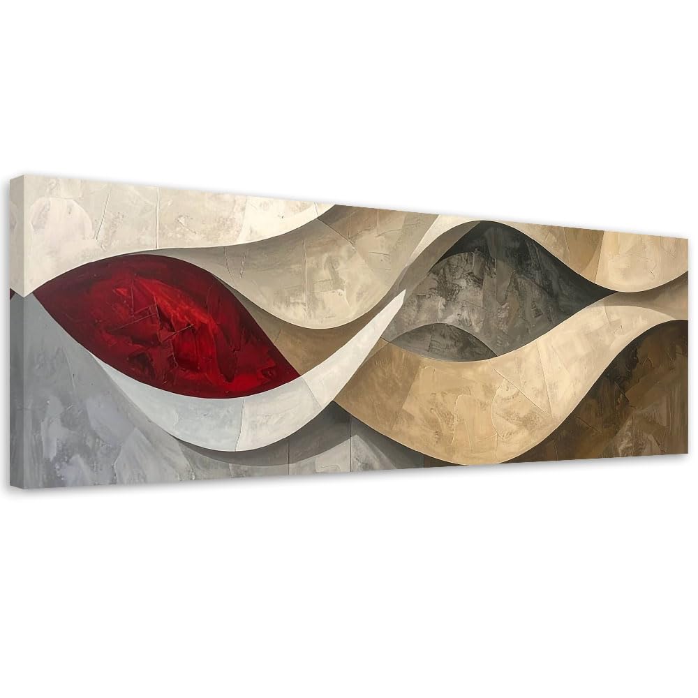Feeby Obraz na Płótnie Canvas do salonu sypialni kuchni biura na ścianę - Abstrakcja linie tekstury beżowy czerwony - 150x50 1-częściowy - Nowoczesny Obraz ścienny Modna Dekoracja Sztuka Ścienna