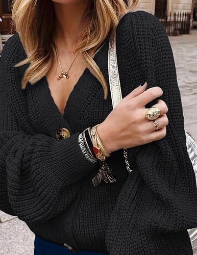 Womens Oversized Cute Chunky Knit Cardigan Fall 2024 Lightweight Sexy Crochet Hollow Out V Neck Button Sweater2