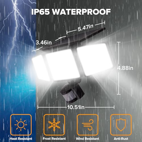 Ume 6926101330-2PCS Solar Outdoor Lights 302 Led 3000Lm, Ip65 Waterproof Motion Sensor Outdoor Lights, 3 Heads Solar Security Flood Lights 270 Wide Lighting Angle thumb #6