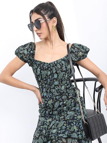 Image of Tokyo Talkies Women's Three-Quarter Sleeves Sweet Heart Neck Printed Dresses | Stylish Dresses | Casual Dresses