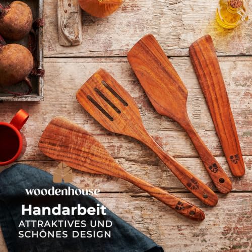 Pfannenwender Holz Set 4-teilig aus Teakholz, Bratwender und Holzspatel – Ansicht 6
