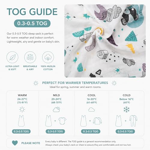 Image of Toddler Sleeping Sack Muslin Cotton Lightweight Wearable Blanket Thin Summer Sleeping Bag Baby Sleeveless Sleep Sacks 0.5 Tog Boy Soft 6-12 Months Girl Infant Sleep Bag 12-18 Months Toddler 2T