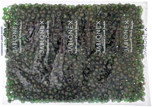 John Bead 500g 1/0 Czech Glass Seed Beads (6.6mm Diameter) Rocaille Transparent Green Marble DIY Jewelry Making Beads by Preciosa (Jablonex)