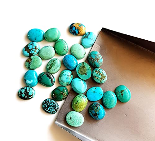 Tibet Turquoise Gemstone Smooth Cabochons | Flat Back Oval Cabs 10 Pieces Size 8X10 Mm Approx. Cabochons For Jewelry Making [Gsku-37] #TOP8