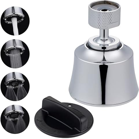 Faucet Sprayer Attachment with 2 Ball Joint 720 Degree, 4 Spray Modes Big Angle Swivel kitchen Sink Faucet Head Replacement, 55/64-27UNS Female Thread, Male Thread Adapter Included, Chrome Cover