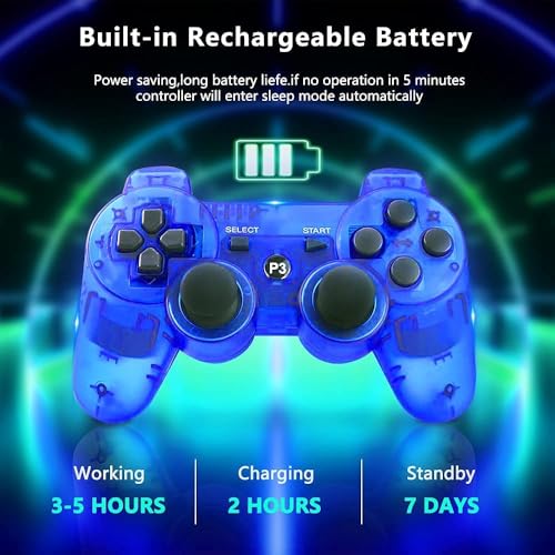 PS-3 Controller 2 Pack, Dual Shock 3 Wireless Gamepad Joystick for PlayStation 3, Compatible with PS-3 Console, Ergonomic Design, Rechargeable Battery, Vibration Feedback - 2 Controllers in Set – Image 5