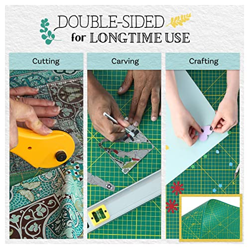 Crafty World 18 x 24 Cutting Mat for Sewing, Self Healing Double Sided Quilting Crafts Mat - Fabric Cutting Mat - Non Slip surface - Rotary Cutting Board Green - Thumbnail 4