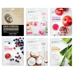 MIRABELLE COSMETICS KOREA Dry Skin Korean Face Mask Sheets | Anti-Aging & Hydration| Suitable For Women & Men | Combo Pack Of 6 (Each 25Ml)