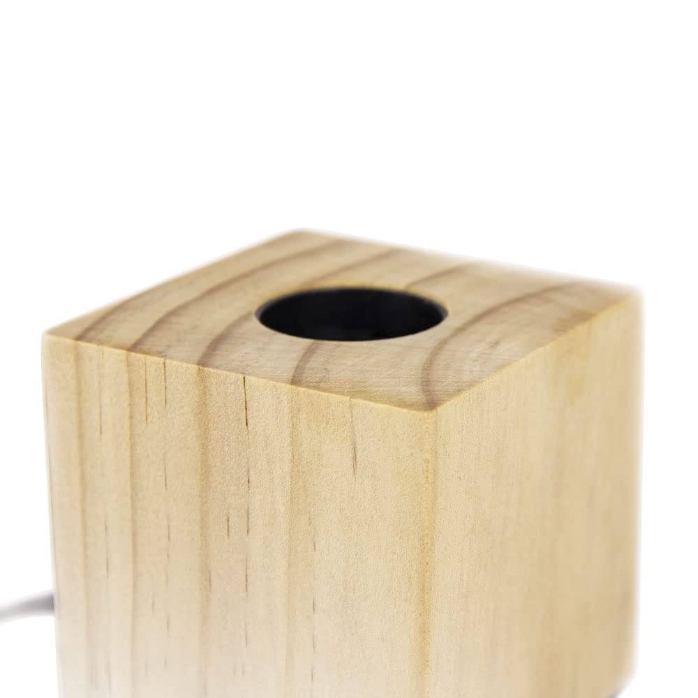 Cube table lamp in wood, E27 compatible base, IP20, 60W max power - UK