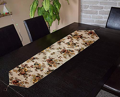 Image of Heart Home Flower Design Cotton Table Runner for Family Dinners or Gatherings, Indoor or Outdoor Parties & Everyday Use, 16 inchx68 inchinch (Brown), Standard (HS39HEARTH023541)