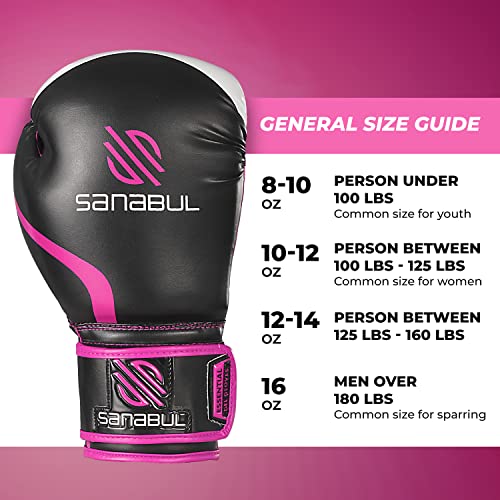 Sanabul Essential Gel Boxing Gloves | Kickboxing Gloves | Punching Bag Gloves For Men And Women, Black/Pink 12 Oz #TOP3
