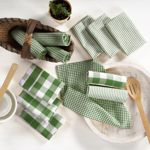 Image of LANE LINEN 100% Cotton Kitchen Dish Cloths, Ultra Soft Absorbent Quick Drying Dish Towels, Multiweave Wash Cloths Dish Towel Sets, 12x12 Inches, 12 Pack - Olive