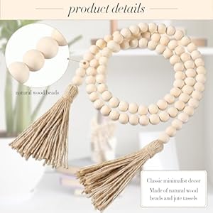 Geetery6pcs58woodbeadgarlandwithtasselsrusticcountrydecorbohowallhangingforfarmhousestyleversatileprayerbeadsforhometableorwalldecorationwhite  Urban Country Home Decor Geetery 6 pcs 58 wood bead garland with tassels rustic country decor boho wall hanging for farmhouse style versatile prayer beads for home table or wall decorationwhite  urban country home decor