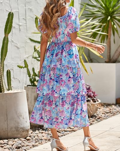 Image of BTFBM Womens Floral Smocked Summer Maxi Dresses