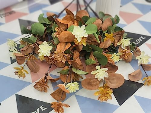 Uiizic Artificial Flowers Wedding Bouquets Fake Plastic Leaves Flowers For Home Party Hotel Centerpieces Decorations (Frost-Green And Beige, 6Pcs Leaves) #TOP4