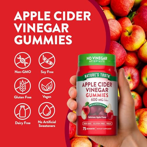 Nature's Truth Apple Cider Vinegar Gummies | 600 mg | 75 Gummies | Apple Flavor | Vegan, Non-GMO, Gluten Free Supplement - Image 4