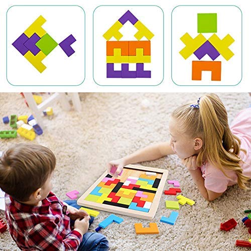 KRIDEZ Mini Travel Puzzles for Kids, Wood Intelligence Brain Games Building Blocks Teasers Educational Toy, Childrens Board Game 40 Pcs Puzzle Indoor | Outdoor Ages 3+ Year Boys Girls (Multicolor) 4