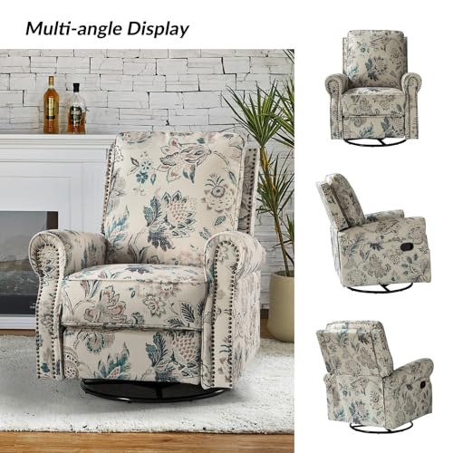 Sillón giratorio reclinable con tela estampada teal miniatura 6