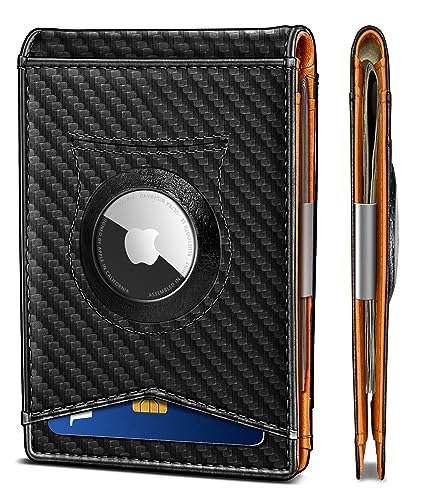 KS Mens Wallet Gift Airtag or Standard Use,Slim Front Pocket Leather Wallet Money Clip 11 cards RFID Blocking