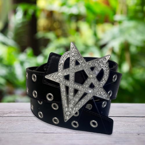 Studded Belt With Metal Eyelets PU Leather Waist Strap Band Punk Waist Sash With Star Heart Decor For Daily Wear4