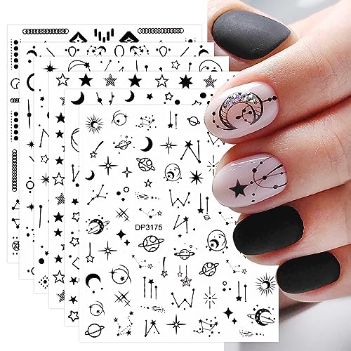 JMEOWIO Pegatinas Para Uñas Estrella Lunar, 8 Hojas Adhesivas Nail Art Stickers Decoración Manicura