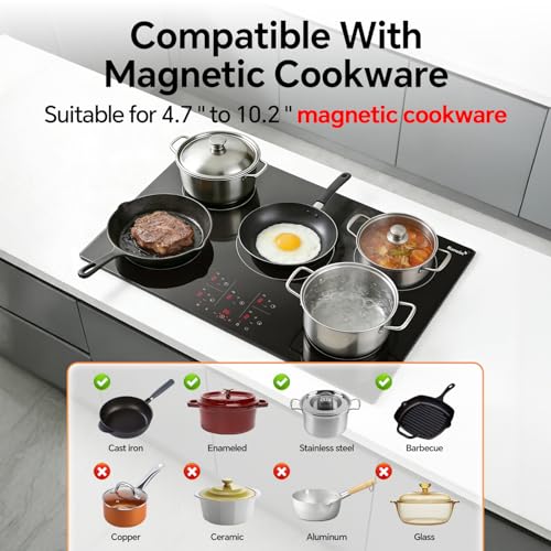 Image of Ranein Induction Cooktop 30 Inch, Build-in 5 Burners Electric Stove Top, 9 Power Settings, Max 9200W, Sensor-Control Induction Hob with Multiple Safety Protections, Compatible with Magnetic Cookers
