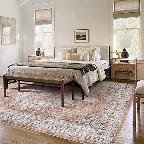 Befbee 5X7 Area Rugs For Living Room,Stain Resistant Washable Rug,Non-Slip Backing Rugs For Bedroom,Kitchen,Printed Persian Rug -Vintage Home Decor (Brown/Grey, 5'X7') #TOP6