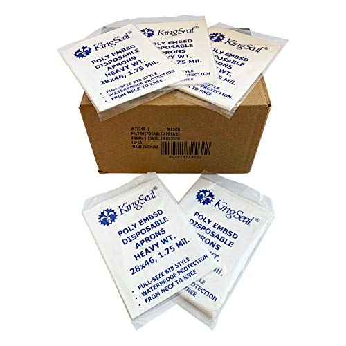 KingSeal 28 by 46 inches Disposable Poly Embossed Aprons, 1.75 Mil Thickness - 1 Box of 50 Individually Packed Aprons