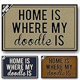 MWCOKF Funny Door Mat Non-Slip Back Rubber Entry Way Doormat Outside | Home is Where My Doodle is | Standard Outdoor Welcome Mat | Patio Home Office Indoor | Non-Woven Fabric 18 Inch x 30 Inch