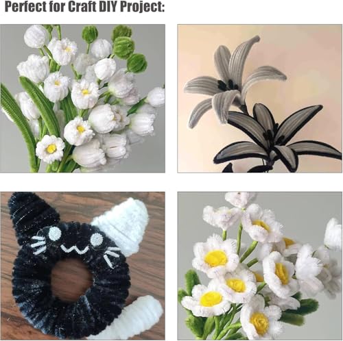 Image of 300Pc Set Tri Color Combo Pipe Cleaners Craft, Pipe Cleaners Chenille Stem Fuzzy Sticks Craft Supplies for flowers making, Home DIY (White,Black,Grey)