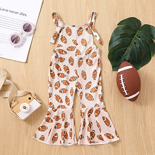 Honganda Summer Toddler Baby Girl Football Jumpsuit Sleeveless Game Day Romper Bell-Bottom Suspender Pants Bibs Overalls3