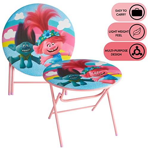 Image of DreamWorks Trolls 3 Piece Foldable Round Table and Chair Set, Ages 3+
