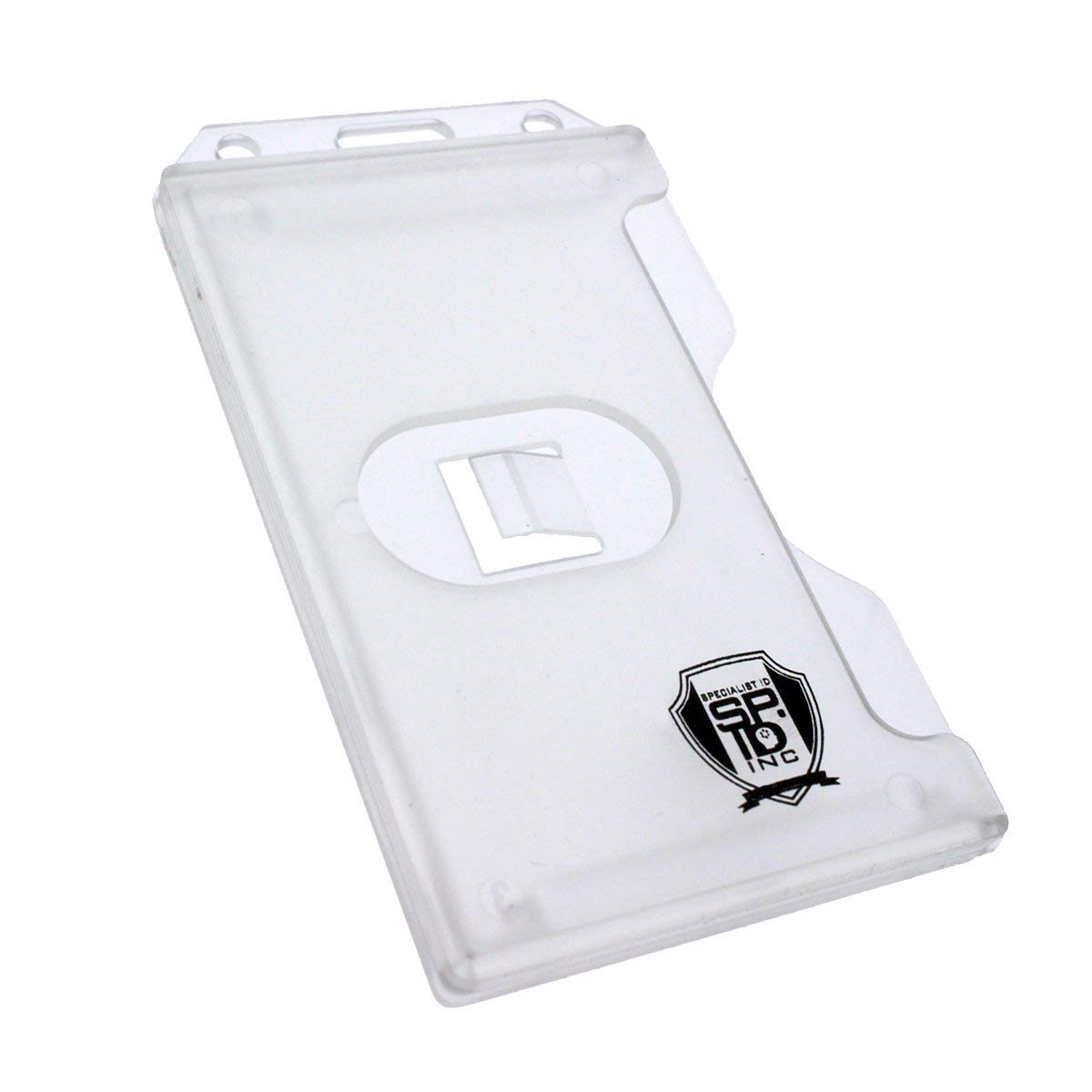 Specialist ID Ausweishalter aus Hartplastik, vertikal, seitliche Ladung, 2 Kartenschutz, mehrere Ausweishalter, robust, Hartplastik, 5 Stück (transparent)