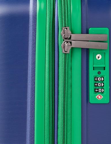 Image of United Colors of Benetton Cabin Hard Luggage Emerald Plus - Navy | Carry-On Trolley Bag with TSA Lock | 360 Spinner Double Wheels | Telescopic Handle | PC Shell Suitcase | 55cm | 50L Capacity