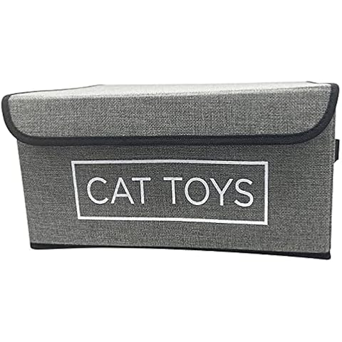 Fold Flat Grey Pet Toy Storage Box Bin With Handles & Removable Divider Cats Cat Kitten Home Storage Organizer Chest For Toys Blankets 36x25x17cm Cover
