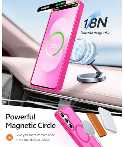 Image of FNTCASE for Samsung Galaxy S25 FE Case: Magnetic Translucent Matte Military Grade Drop Proof Protection Cell Phone Cover - Slim Rugged Durable Shockproof Protective S25Fe Cases (Hot Pink-6.7 inch)