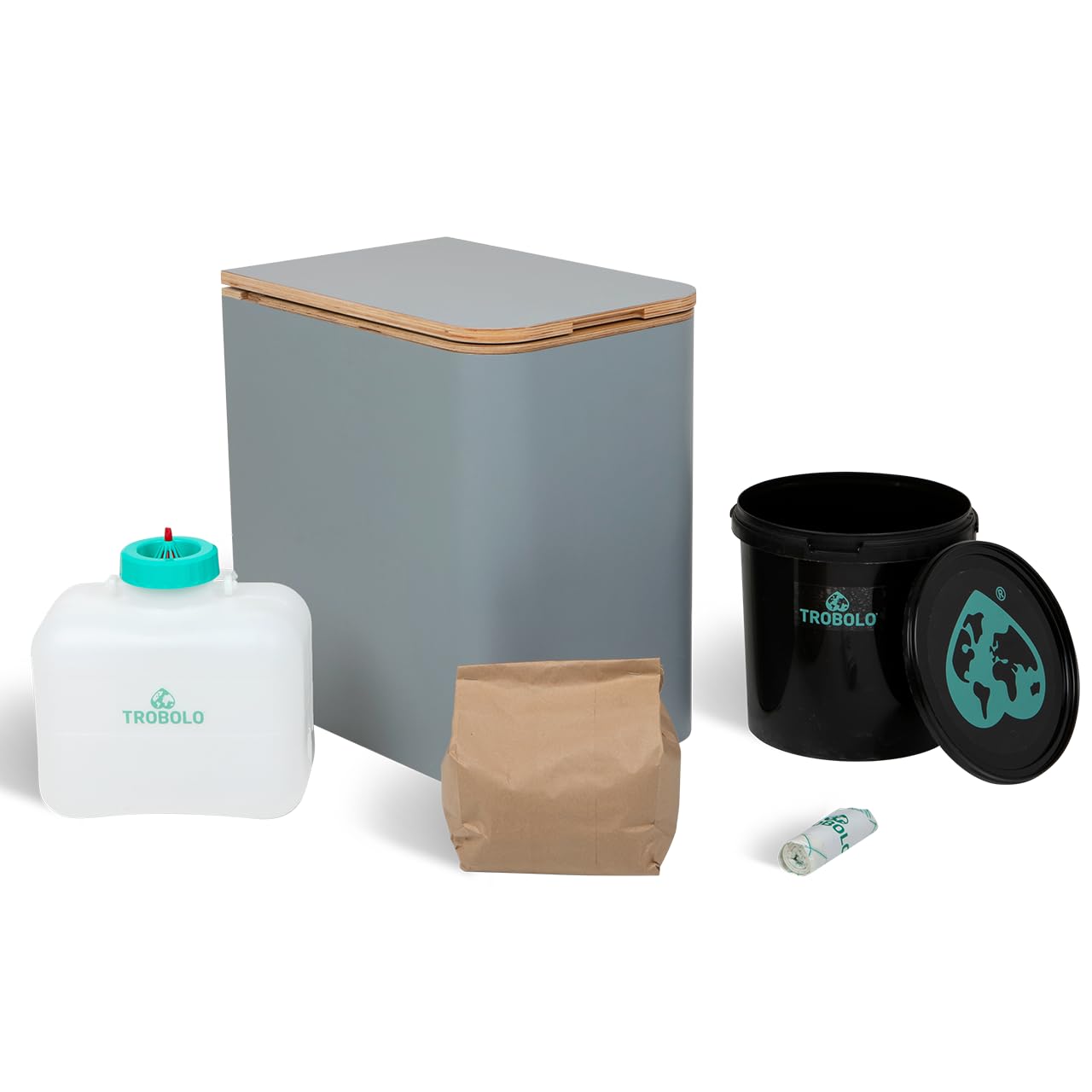 TROBOLO SilvaBloem – Trockentrenntoilette aus Holz – Komposttoilette ohne Chemie & Wasser – Ideal für Gartenhaus, Van & Tiny House – Geruchlose Trenntoilette kompatibel mit Abluftsystem (Grau)