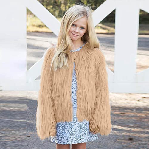 Girls Shaggy Jacket Faux 𝗙𝘂r Open Front Furry Long Sleeve Windproof Coat Winter Solid Warm Outerwear4
