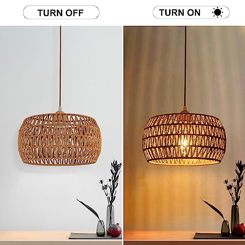 Ocwht 010 Rattan Pendant Light Fixture Ceiling Bohemian Chandelier Rattan Flush Mount Hanging Light Fixture Woven Lamp Shade Wooden Base Basket Chandelier thumb #6