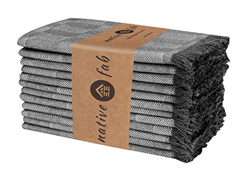Native Fab Juego de 12 Servilletas de Tela algodón 100%, 46x46 cm Suave Cómoda Duradera Calidad de Hotel, Servilletas Lavable para Boda Eventos y Uso Diario Gris