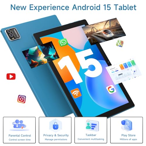 Image of NOVOJOY Tablet 10 Inch Android Tablets with Case and Stylus Android 15 Tablet with Cover 2MP+8MP Dual Camera 6000mAh Battery 12GB RAM(4GB+8GB Expansion) 64GB ROM 5Gwifi-6 10.1 inch Tablets (Navy Blue)