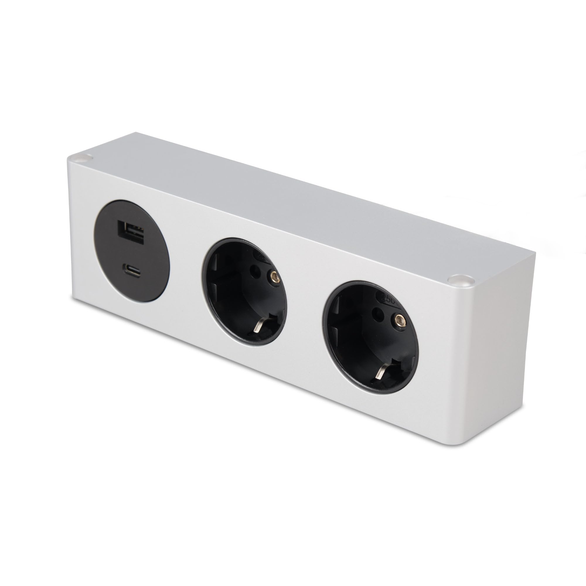 Kalb | Powerbox 3 prese, 2 prese di corrente, 1 cavo USB A/C, 1 m con spina europea, argento