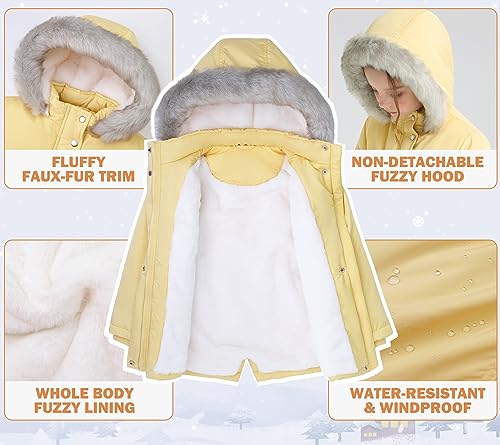 SOLOCOTE Toddlers and Girls Winter Coat Water-Resistant Faux Fur Hood Sherpa Lining Elastic Cuffs with Pockets for Kids4