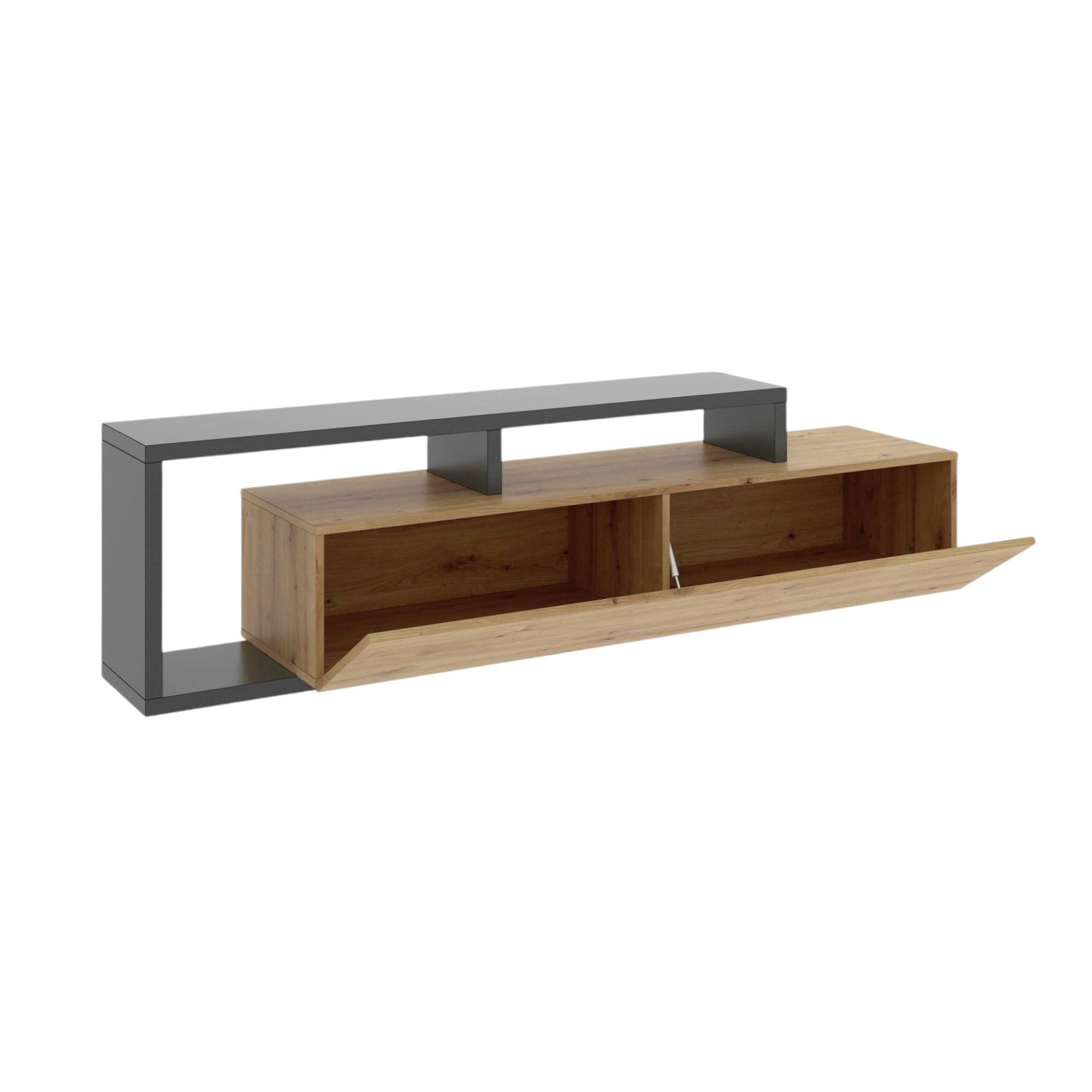 Dmora - Mobile porta TV Maiella, Credenza bassa da soggiorno, Madia da salotto per televisione, 165x40h47 cm, Rovere Nodi e Antracite