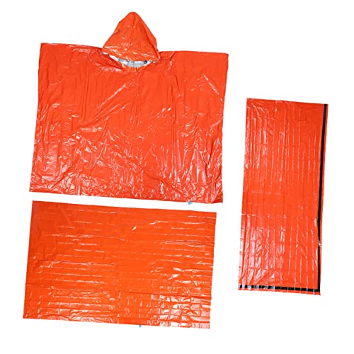 TOBBOMEY 1set Emergency Thermal Sleeping Bag Outdoor Tent Blanket Essential Survival Gear for Camping Hiking Travel Includes Thermal Blanket Lightweight Raincoat for Outdoor Adventures