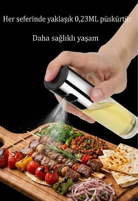 Sprey Yağdanlık Cam Şişe Yağ Püskürtücü 100 ml Paslanmaz Çelik BPA İçermez